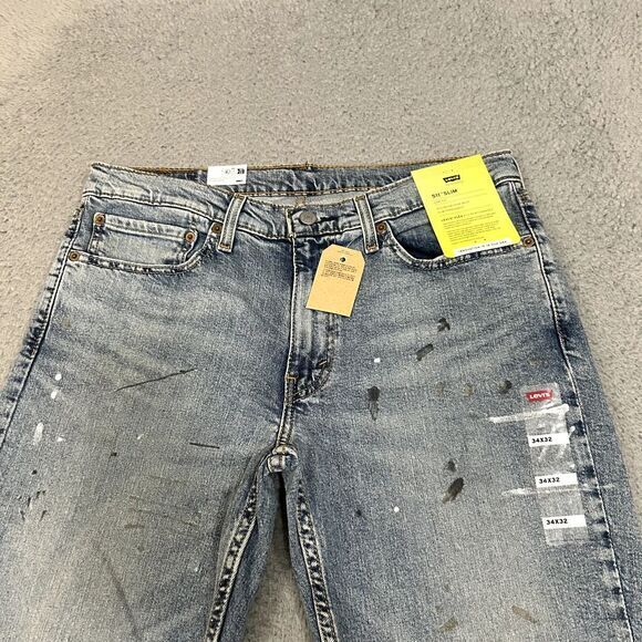 Levis Jeans Mens 34x32 Blue Denim 511 Slim‎ Straight Light Wash Paint Splatter - Picture 3 of 14